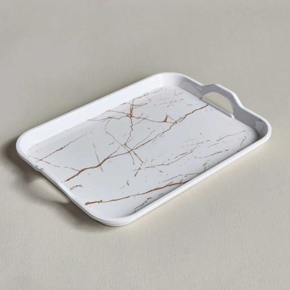 Melamine Handle Tray White and Gold Mix 18Inch